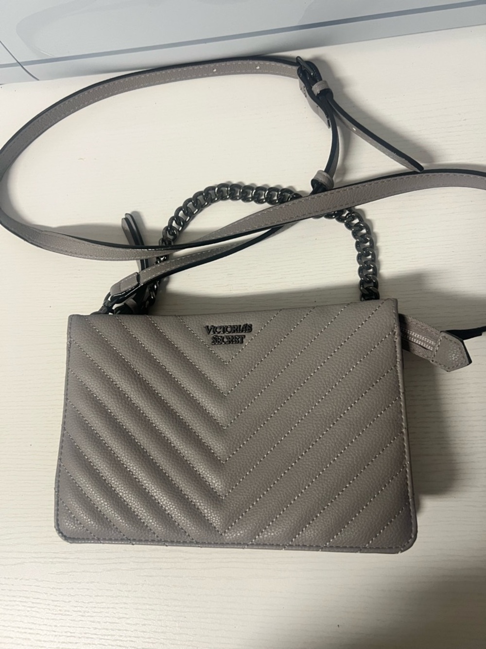 Victoria's Secret Gray Quilted Chevron Crossbody Bag